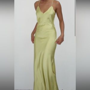 RAW EDGE SATIN CAMI DRESS - CHARTREUSE